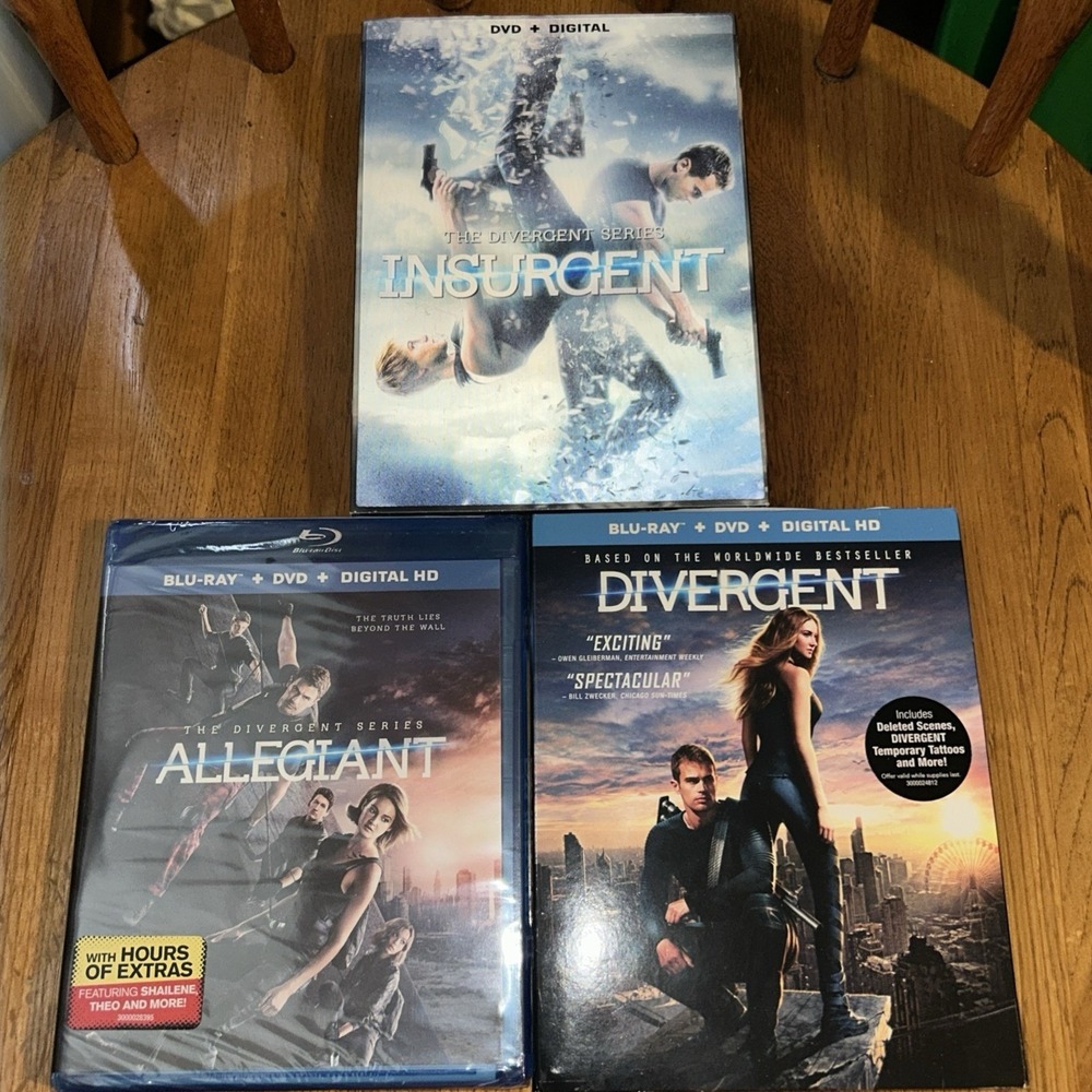 The Divergent Series Trilogy Blu-ray + DVD Lot - Divergent, Insurgent, Allegiant